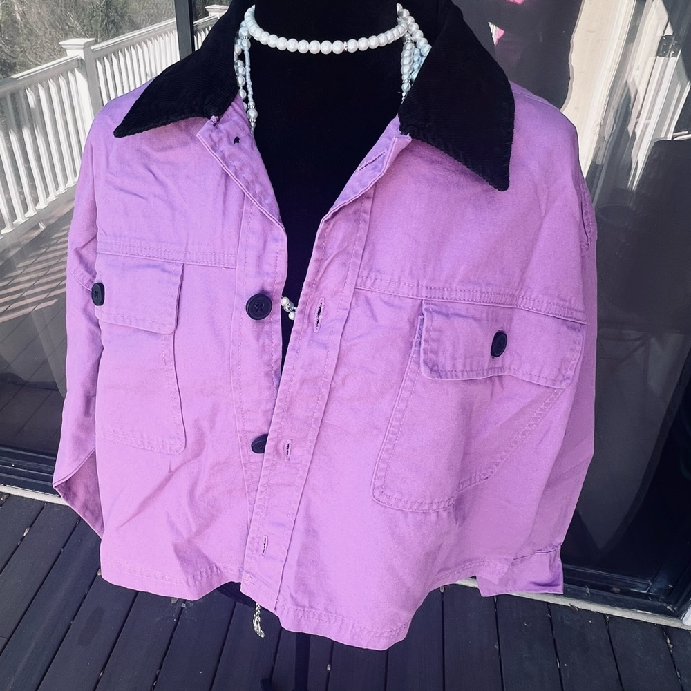 Wild Fable Lavender Utility Jacket with Black Collar